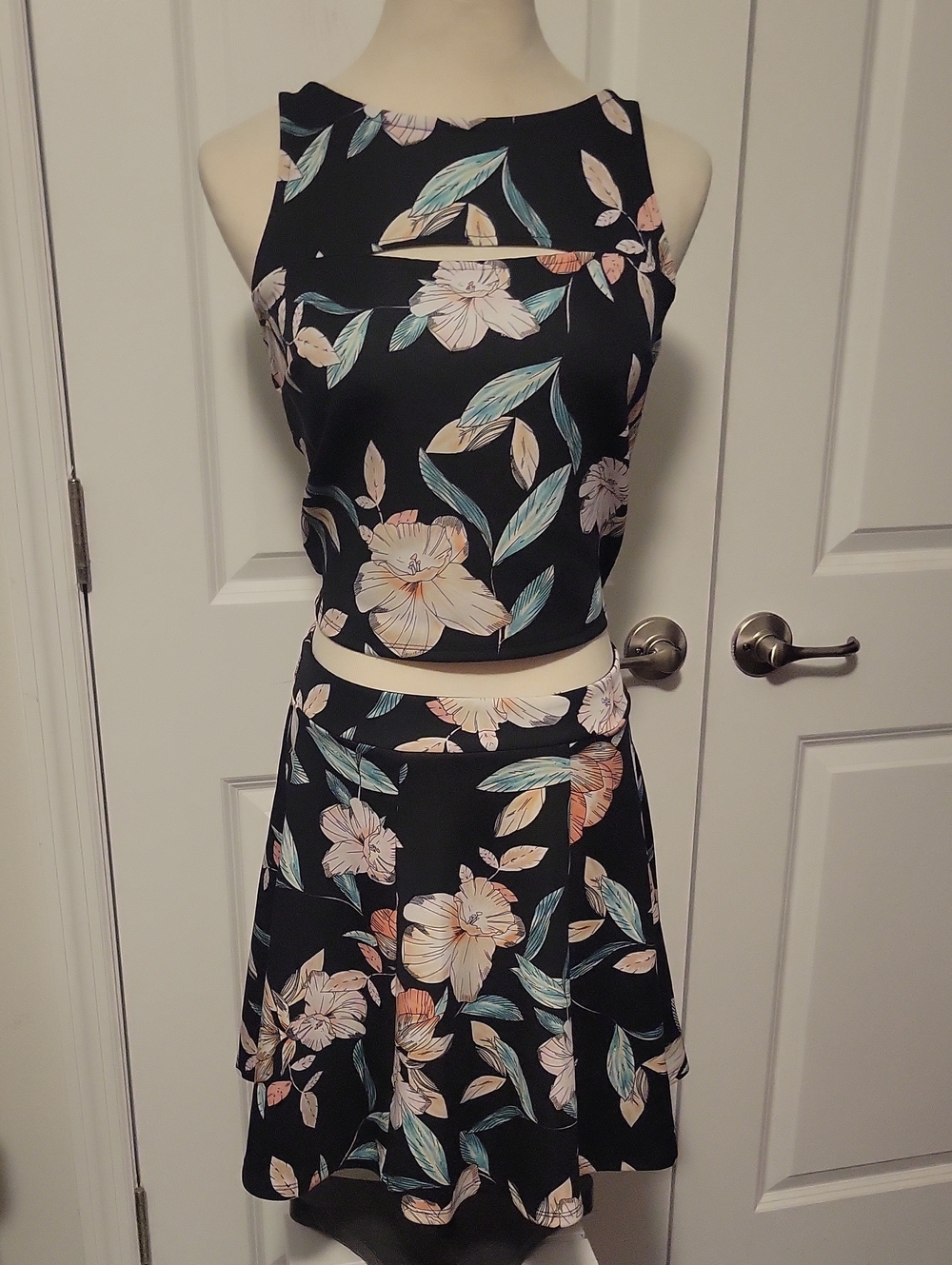 Decree Black Floral Circle Skirt with Pastel Blooms